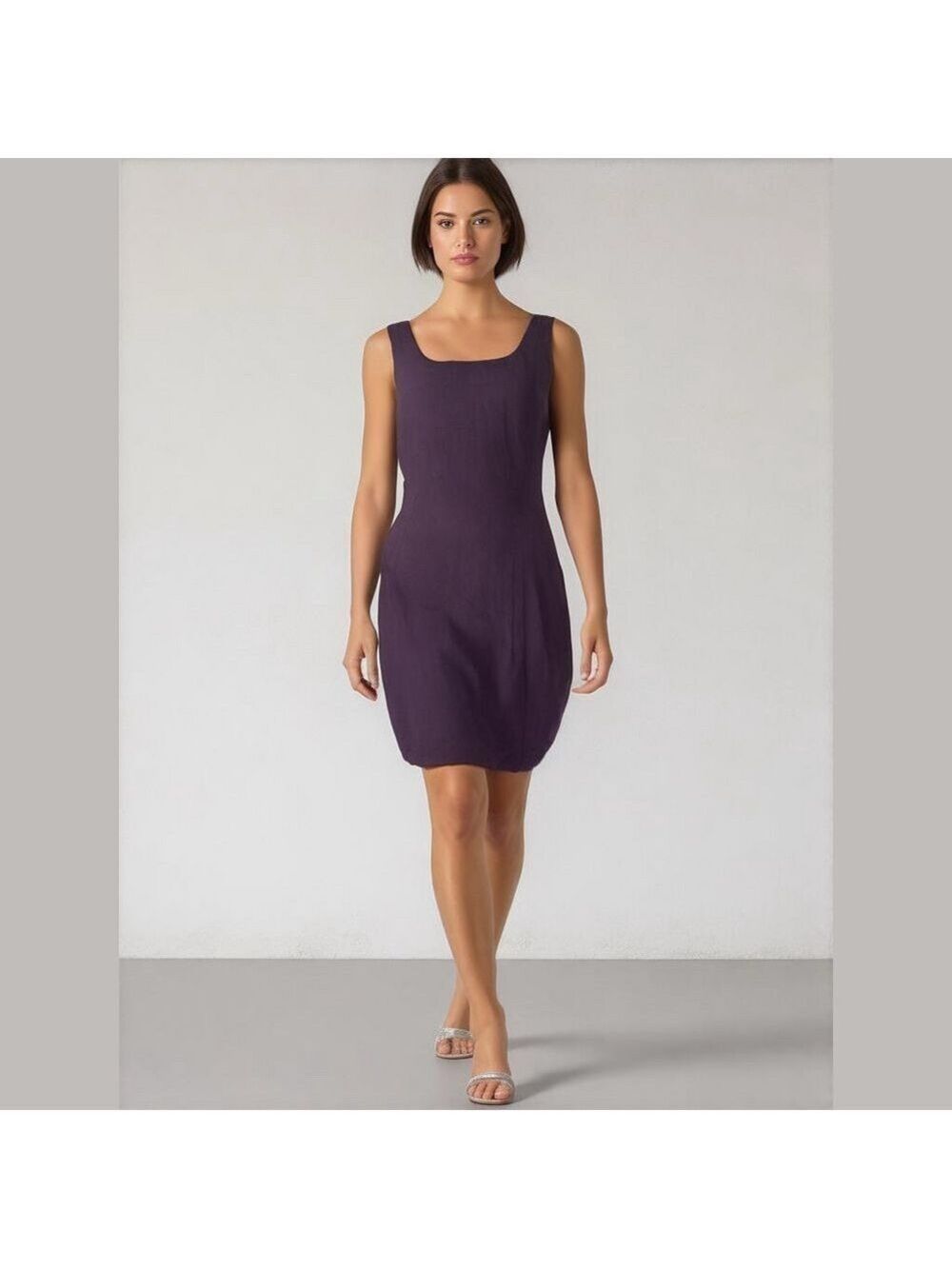 90s NEW YORK STUDIO PURPLE LINEN BLEND SLEEVELESS FITTED SHEATH DRESS SZ 10